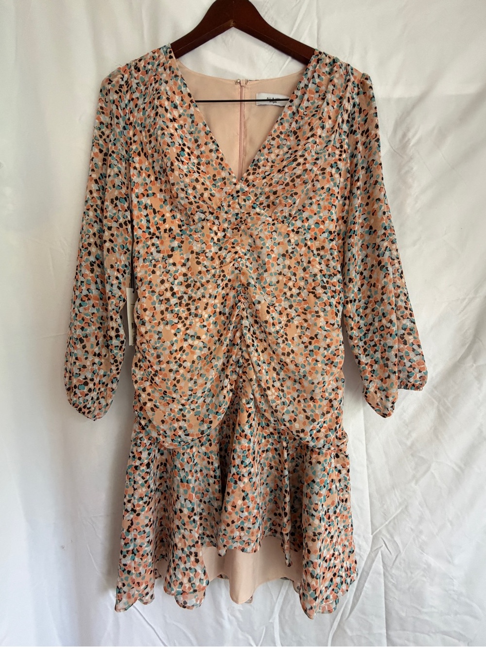 ALI & JAY Peach Floral Ruched V-Neck Mini Dress